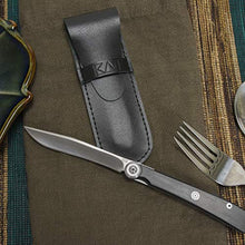 Load image into Gallery viewer, KAI Personal Steak / Gentleman's Knife, Manual Folding Japanese Pocketknife with Leather Sheath, 3.25 Inch Blade, Silver, Black Handle, KAS5702
