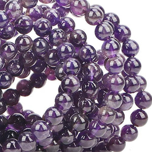 100Pcs Natural Crystal Beads Stone Gemstone Round Loose Energy Healing Beads with Free Crystal Stretch Cord for Jewelry Making (Amethyst, 8MM)
