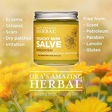 Load image into Gallery viewer, Touchy Skin Salve, Eczema Cream, Dry Skin, Eczema Treatment For Adults and Kids, Calendula Cream, Dermatitis, Dry Hands, Cuticles, Knuckles, Heels, Calendula Ointment, Ora’s Amazing Herbal
