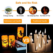 Load image into Gallery viewer, Halloween Flickering Flameless Candles - Battery Operated LED Real Wax Candles with 6 Hours Timer - Bats, Castle, Witch LED Flickering Candles for Halloween Christmas Wedding Party Decor, Pack of 3

