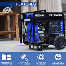 Load image into Gallery viewer, DuroMax XP15000EH Dual Fuel Portable Generator-15000 Watt Gas or Propane Powered Electric Start-Home Back Up &amp; RV Ready, 50 State Approved, Blue and Black
