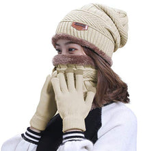Load image into Gallery viewer, HINDAWI Winter Beanie Hat Neck Warmer Scarf and Touch Screen Gloves Set for Women Knit Skull Cap Infinity Circle Scarves Mittens Beige
