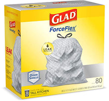 Load image into Gallery viewer, Glad ForceFlex Grey Tall Kitchen Drawstring Trash Bag, Unscented, 13 Gal, 80 Ct (Package May Vary), Trv236004 (79009)
