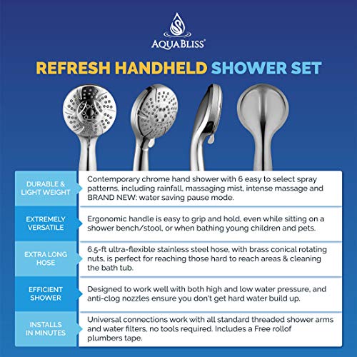 Load image into Gallery viewer, AquaBliss TheraSpa Hand Shower – 6 Mode Massage Shower Head with Hose High Pressure to Gentle Water Saving Mode - 6.5 FT No-Tangle Handheld Shower Head with Extra Long Hose & Adj. Mount | Chrome