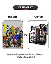 Load image into Gallery viewer, Mythinglogic Golf Storage Garage Organizer, 2 Golf Bag Storage Stand and Other Golfing Equipment Rack &amp; 4 Removable Hooks, Extra Large Design for Golf Clubs Accessories
