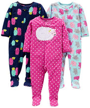 Load image into Gallery viewer, Simple Joys by Carter&#39;s Girls&#39; 3-Pack Loose Fit Flame Resistant Fleece Footed Pajamas, Elephant/Lamb/Monster, 18 Months
