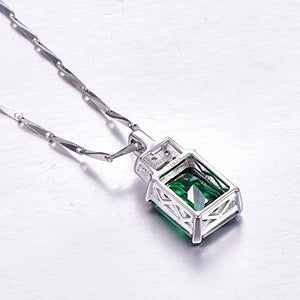 BONLAVIE Women's 6.95ct Created Green Emerald Pendant Necklace 925 Sterling Silver, 18" (Green)