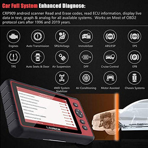 [2021 New] LAUNCH CRP909E Full System OBD2 Scanner 7” Android 7.0 Car Diagnostic Scan Tool,26 Reset Code Reader,Key Program,TPMS,SAS,DPF,IMMO,ABS Bleeding, WiFi Free Update,TPMS As Gift