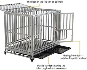 LUCKUP 42" Heavy Duty Dog Cage Strong Metal Kennel and Crate for Medium and Large Dogs Pet Playpen with Four Lockable Casters Indoor/Outdoor Silver