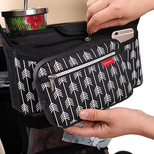 Lekebaby Baby Stroller Organizer with Insulated Cup Holders Universal Fit for All Baby Stroller Models Ultimate Accessory for Parents On-The-go, Arrow Print, Black