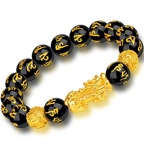 Feng Shui Black Obsidian Wealth Bracelet，Vietnamese Sagin Pixiu Character for Protection Can Bring Luck and Prosperity，Suitable for Any Occasion,Unisex(Single Pixiu A)