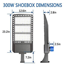 Load image into Gallery viewer, LEDMO 300W LED Parking Lot Lights Adjustable Arm Mount with Photocell 1000-1200W HID/HPS Replacement Waterproof IP65 36000LM 5000K Outdoor Commercial Area Street Lighting
