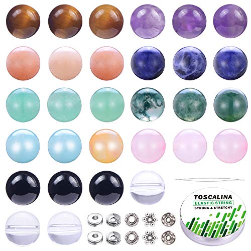 300Pcs Gemstone Round Loose Beads Wholesale Natural Stone Beads with Spacer Beads and Elastic String for Bracelets Jewelry Making