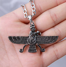 Load image into Gallery viewer, Asoodehdelan Large Double Sided Antique Silver Pt Farvahar Necklace Iranian Gift Persian Iran Faravahar Chain (24&quot; Chain)
