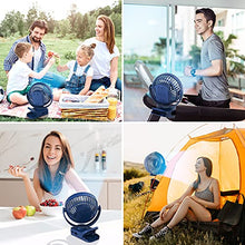 Load image into Gallery viewer, Clip on Fan 65 Hours Portable Desk Fan Rechargeable with LED Lights &amp; Hooks 11800 Capacity Battery Operated Fan with Clips Small Desk Fan Mini Fans for Tents Travel Outdoor Camping Golf Cart Emergency
