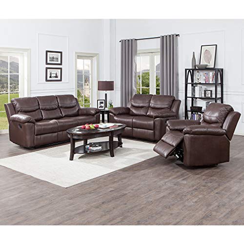 Load image into Gallery viewer, JUNTOSO 3 Pieces Recliner Sofa Sets Bonded Leather Lounge Chair Loveseat Reclining Couch for Living Room - Chocolate