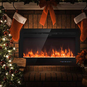 Tangkula 36" Electric Fireplace, in-Wall Recessed and Wall Mounted 750 W / 1500 W Fireplace Heater, Touch Screen Control Panel, 9 Flamer Color, Temperature Control & Timer Crystal Heater (36 inches)