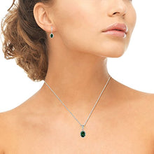 Load image into Gallery viewer, Sterling Silver Simulated Emerald &amp; White Topaz Oval Halo Necklace &amp; Leverback Earrings Set
