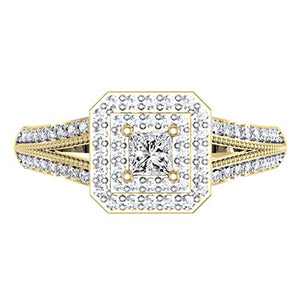 Dazzlingrock Collection 0.50 Carat (ctw) 14K Princess & Round Cut Diamond Halo Engagement Ring 1/2 CT, Yellow Gold, Size 6