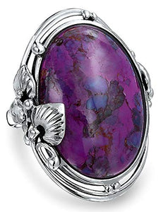 Native American Style Large Oval Boho Statement Stabilized Purple Turquoise Ring For Women 925 Sterling Silver