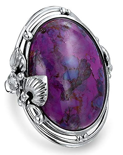 Native American Style Large Oval Boho Statement Stabilized Purple Turquoise Ring For Women 925 Sterling Silver
