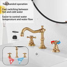 Load image into Gallery viewer, GGStudy 8 inch 2 Handles 3 Holes Widespread Bathroom Sink Faucet Antique Brass Bathroom Vanity Faucet Basin Mixer Tap Faucet Matching Metal Pop Up Drain with Overflow
