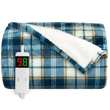 Load image into Gallery viewer, OCTROT Heated Blanket Electric Throw, Heating Blanket with 10 Heating Levels &amp; 8 Hours Auto Off, Thick Soft Fuzzy Heat Blanket Sherpa Flannel Plush Checkered Plaid Blanket for Couch, 50x60 inch Blue
