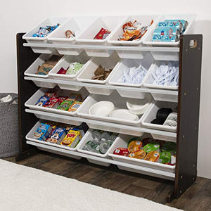 Humble Crew Extra-Large Toy Organizer, 16 Storage Bins, Espresso/White