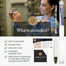 Load image into Gallery viewer, Brewer&#39;s Elite Hydrometer - for Home Brew Beer, Wine, Mead and Kombucha - Deluxe Triple Scale Set, Hardcase and Cloth - Specific Gravity ABV Tester
