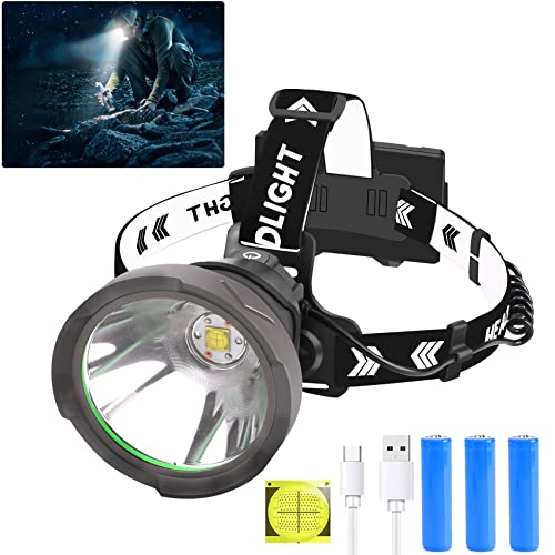 Led Rechargeable Headlamp, 10000 Lumens Super Bright LED Work Headlight Zoomable,Adjustable,8 Modes,Waterproof USB Rechargeable Head Lamp for Hiking, Running, Fishing, Camping