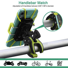 Load image into Gallery viewer, ihens5 Bike Phone Mount, Motorcycle &amp; Mountain Bike Handlebar Phone Mount Bicycle Golf Cart Stroller Cell Phone Holder with Rubber Strap 360 Degrees Rotate for iPhone X 8 7 6 6s Plus Samsung (Green)
