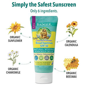 Badger - SPF 30 Baby Sunscreen Cream with Zinc Oxide, 2.9 fl oz & SPF 35 Clear Zinc Sport Sunscreen Stick, Unscented, 0.65 oz