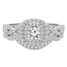 Load image into Gallery viewer, Dazzlingrock Collection 1.00 Carat (ctw) 14K White Diamond Swirl Bridal Halo Engagement Ring Set 1 CT, White Gold, Size 5
