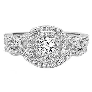 Dazzlingrock Collection 1.00 Carat (ctw) 14K White Diamond Swirl Bridal Halo Engagement Ring Set 1 CT, White Gold, Size 5