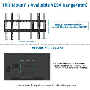 Everstone Adjustable Tilt TV Wall Mount Bracket for Most 32-80 Inch LED,LCD,OLED,Plasma Flat Screen,Curved TVs,Low Profile,Up To VESA 600x400 and 165 LBS,Includes HDMI Cable and Level,Fits 16",18",24"