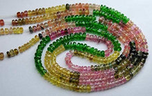 Load image into Gallery viewer, 14 inch strand natural multi tourmaline 3.5-4 mm rondelle faceted beads14 inch-super-finest- multi tourmaline,green chrome diopside faceted rondelles 3.5-4mm full 14 inch strand,super finest quality
