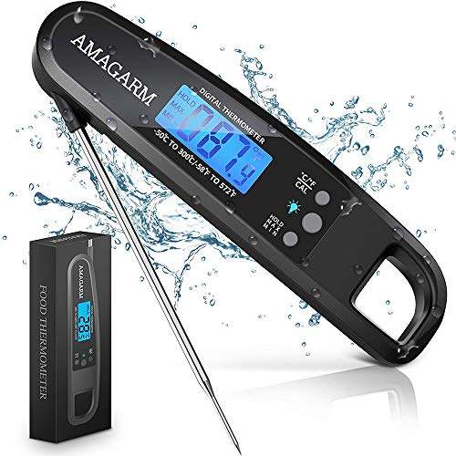 [Latest 2020] AMAGARM Meat Food Thermometer for Grill and Cooking, 2S Best Ultra Fast Instant Read Waterproof Digital Kitchen Thermometer Probe for Grilling, BBQ, Baking, Candy, Liquids, Oil
