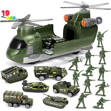 Load image into Gallery viewer, JOYIN Military Transport Cargo Airplane Car Toy Play Set Including Friction Powered Helicopter with Light, 6 Die-Cast Military Cars &amp; 12 Army Men Figures for Over 3 Years Old Boys and Girls
