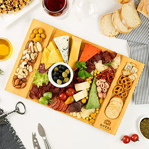 Unique Bamboo Cheese Board, Charcuterie Platter and Serving Tray for Wine, Crackers, Brie and Meat. Large and Thick Natural Wooden Server - Fancy House Warming Gift & Perfect Choice for Gourmets