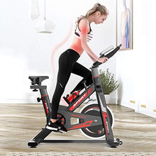 Load image into Gallery viewer, Indoor Cycling Bike Stationary, Quiet Smooth Belt Drive System Flywheel Exercise Bike with Heart Rate, LCD Monitor, Adjustable Seat and Handlebars &amp; Base for Home Workout (Black)

