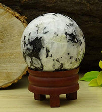 Load image into Gallery viewer, Reikiera Rainbow Moonstone Sphere with Black Tourmaline Crystal Healing Stone Ball Natural Gemstone with Ring Stand- Choose Size
