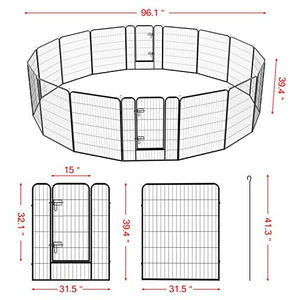 YAHEETECH 40-inch 16 Panel Dog Playpen - Heavy Duty Foldable Metal Pets Playpen Dog Exercise Pen Barrier Kennel with Door Portable Cat Duck Chicken Puppy Fence Outdoor & Indoor Black