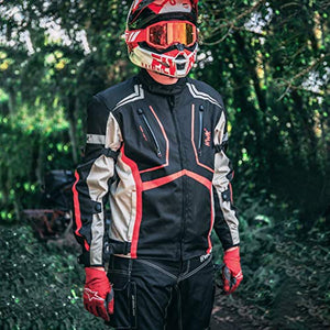 Motorcycle Jacket For Men Textile Motorbike Dualsport Enduro Motocross Racing Biker Riding CE Armored Waterproof All-Weather (Red, Medium)