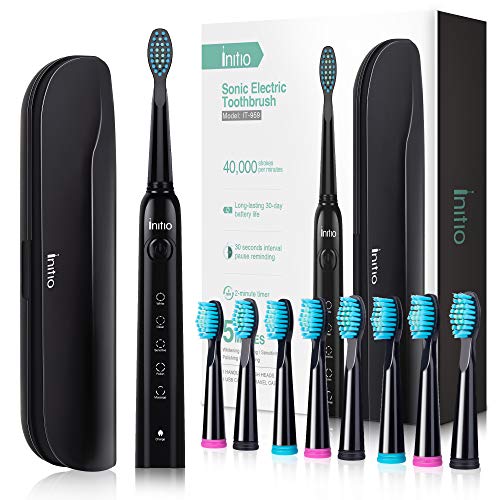 Initio Sonic Electric Toothbrush, 5 Modes with Smart Timer, 8 Brush Heads & Travel Case Included, Rechargeable Toothbrush for Adults, Gum Care Whitening Toothbrush
