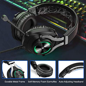 EKSA PS4 Gaming Headset PS4 Headset with Noise Cancelling Mic & RGB Light - Gaming Headphones for PC, Laptop, Xbox One Controller (Adapter Not Included), PS4, Nintendo Switch - 3.5mm Cable