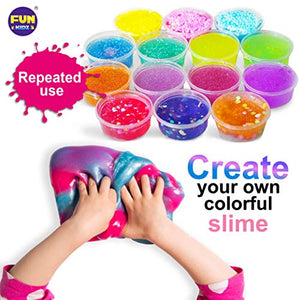 DIY Jumbo Slime Kit for Girls Boys Kids, Funkidz Ultimate Fluffy Cloud Clear Butter Glitter Glow in Dark Slime Making Kits Includes 33 Ready Slime Clay Unicorn Charms Supplies Stress Relief Toy