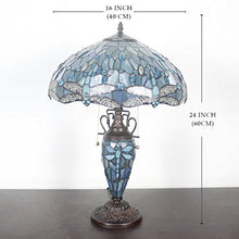 Load image into Gallery viewer, Tiffany Lamp 24 Inch Tall 3 Light Pull Chain Sea Blue Stained Glass Dragonfly Style Lampshade Beside Desk Table Lamp Antique Night Light Base for Living Room Coffee Table Bedroom S147 WERFACTORY
