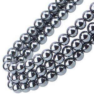 100Pcs Natural Crystal Beads Stone Gemstone Round Loose Energy Healing Beads with Free Crystal Stretch Cord for Jewelry Making (Hematite, 8MM)