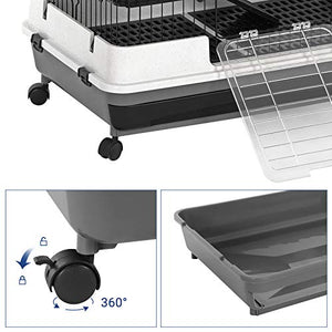 SONGMICS 4-Level Small Animal Pet Cage, Ferret Chinchilla Playpen Hutch with 3 Platforms, 3 Ramps, Leakproof Litter Tray, 3 Doors, and Lockable Wheels, Black UPSC02BK