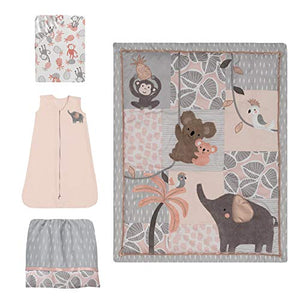 Lambs & Ivy Calypso 4-Piece Crib Bedding Set - Pink, Gray, Gold, Animals, Jungle